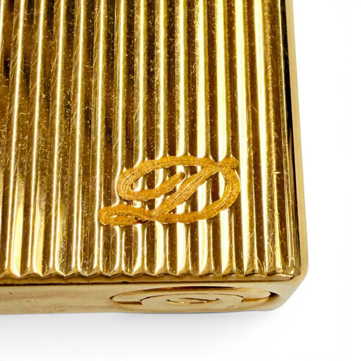 極美品◇Dupont デュポン ギャッツビー ストライプ ロゴ刻印 ローラー式 ガスライター ゴールド フランス製 メンズ 着火確認済 ケース付