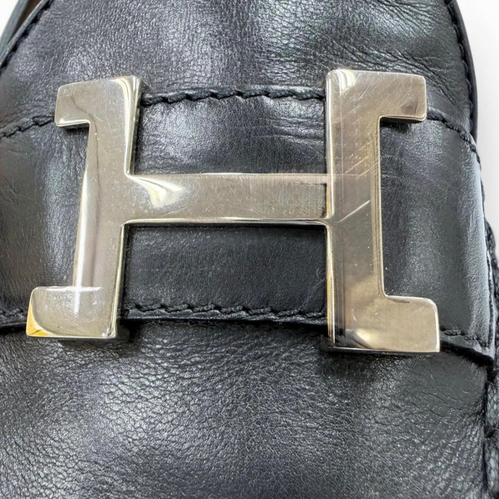 美品☆HERMES エルメス コンスタンス シルバー金具 H金具 チャンキーヒール レザー ローファー ブラック 36 イタリア製 レディース