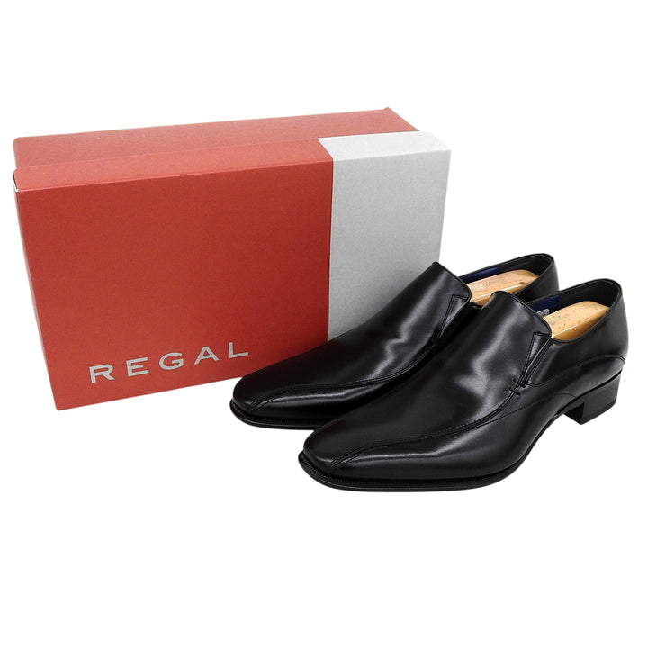 未使用品▲REGAL リーガル 26FR BB ヴァンプ スワールトゥ 甲深スリッポン レザー ローファー ブラック 25cm 日本製 メンズ 箱付き