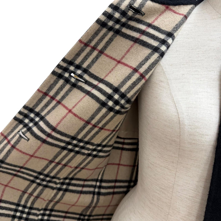 美品★BURBERRY LONDON バーバリーロンドン ウール カシミヤ混 ロゴボタン付 裏地ノバチェック柄 ベルトテッドコート ブラック 36 正規品