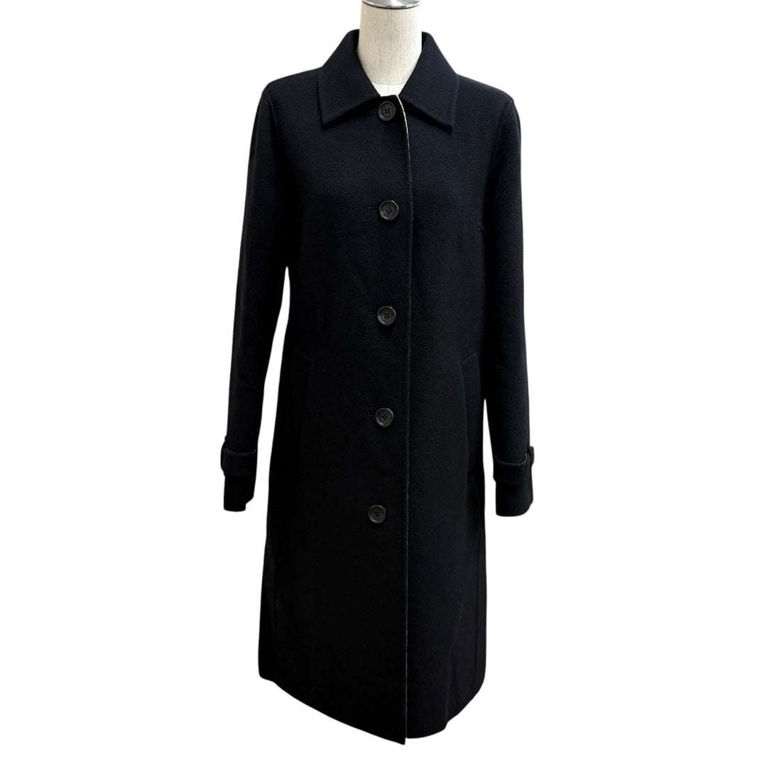 美品★BURBERRY LONDON バーバリーロンドン FN056-051-09 ウール カシミヤ混 ロゴボタン 裏地ノバチェック柄 コート ブラック 38 正規品