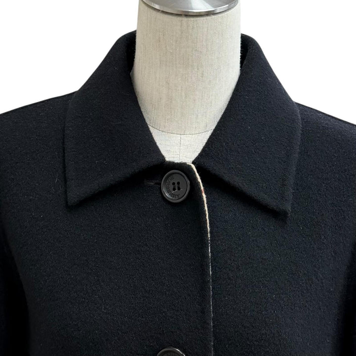 美品★BURBERRY LONDON バーバリーロンドン FN056-051-09 ウール カシミヤ混 ロゴボタン 裏地ノバチェック柄 コート ブラック 38 正規品