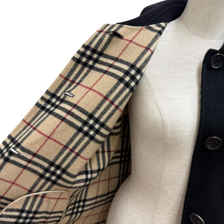美品★BURBERRY LONDON バーバリーロンドン FN056-051-09 ウール カシミヤ混 ロゴボタン 裏地ノバチェック柄 コート ブラック 38 正規品