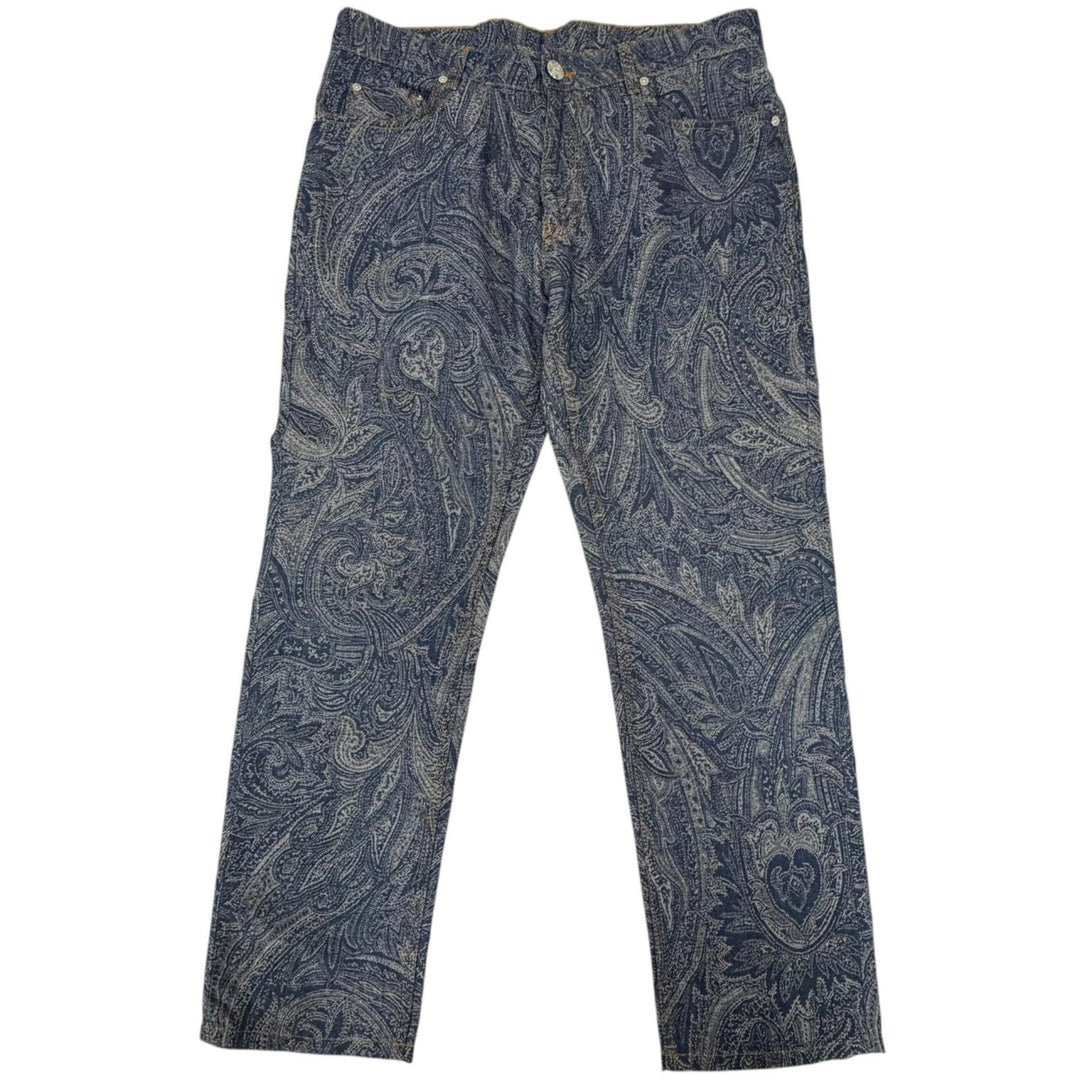 極美品□ETRO エトロ 24SS コットン リネン ペイズリージャガード デニムパンツ ジーンズ インディゴブルー 33 イタリア製 正規品 メンズ