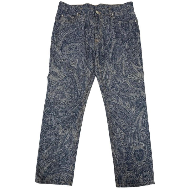 極美品□ETRO エトロ 24SS コットン リネン ペイズリージャガード デニムパンツ ジーンズ インディゴブルー 33 イタリア製 正規品 メンズ