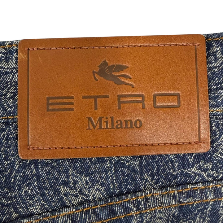 極美品□ETRO エトロ 24SS コットン リネン ペイズリージャガード デニムパンツ ジーンズ インディゴブルー 33 イタリア製 正規品 メンズ