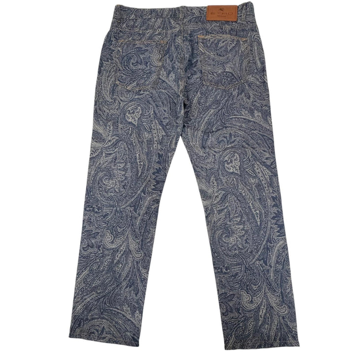 極美品□ETRO エトロ 24SS コットン リネン ペイズリージャガード デニムパンツ ジーンズ インディゴブルー 33 イタリア製 正規品 メンズ