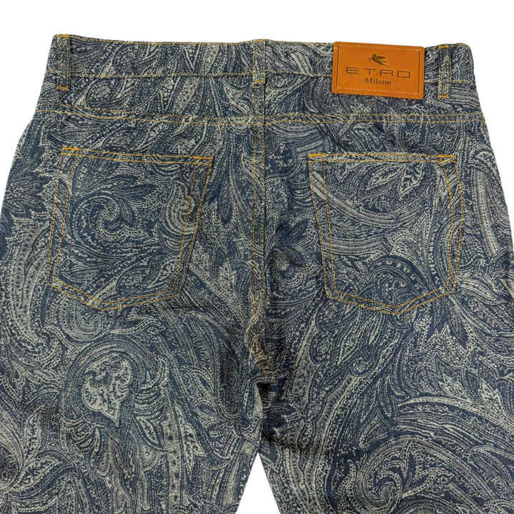 極美品□ETRO エトロ 24SS コットン リネン ペイズリージャガード デニムパンツ ジーンズ インディゴブルー 33 イタリア製 正規品 メンズ