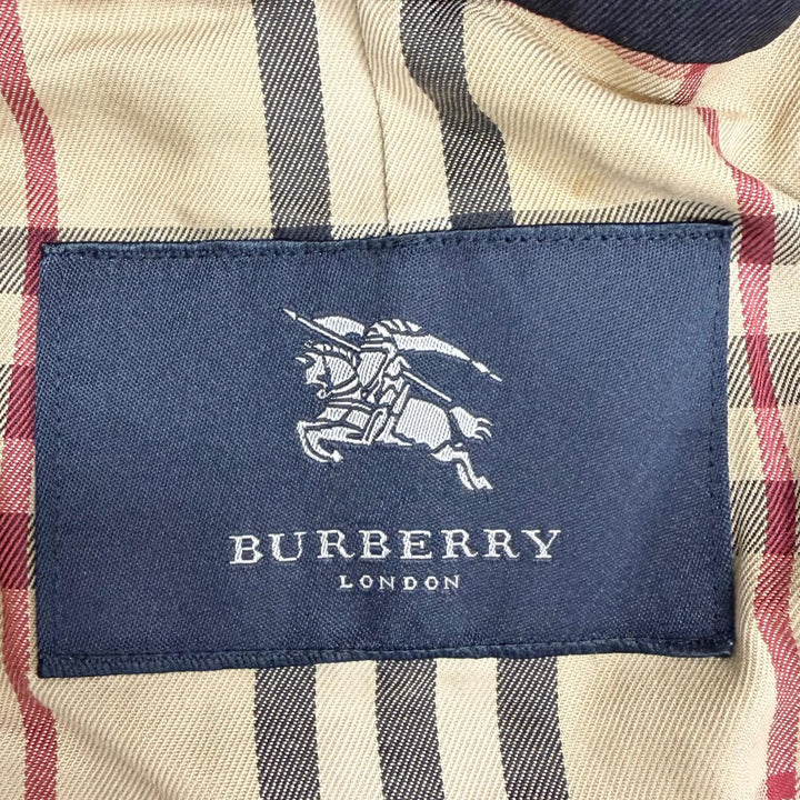 美品□BURBERRY LONDON バーバリーロンドン シルク カシミヤ混 裏ノバチェック柄 ステンカラーコート ネイビー 92-170-5 日本製 正規品