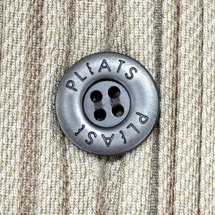 美品★PLEATS PLEASE プリーツプリーズ イッセイミヤケ 25SS PP51JC602 ロゴボタン付き DENIM カーディガン ベージュ 3 日本製 正規品