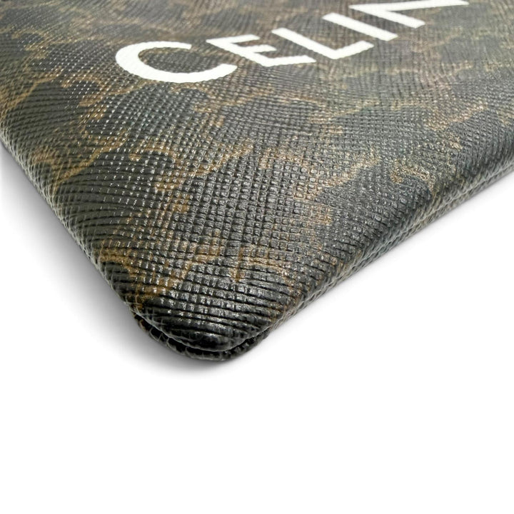 美品△CELINE セリーヌ トリオンフキャンバス マカダム柄 キーチェーン付き ZIP コインケース ブラウン ゴールド金具 伊製 レディース