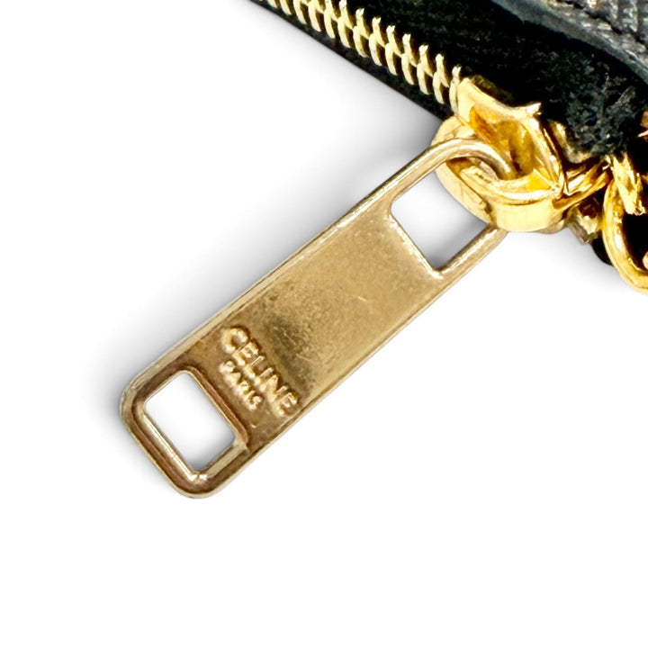 美品△CELINE セリーヌ トリオンフキャンバス マカダム柄 キーチェーン付き ZIP コインケース ブラウン ゴールド金具 伊製 レディース