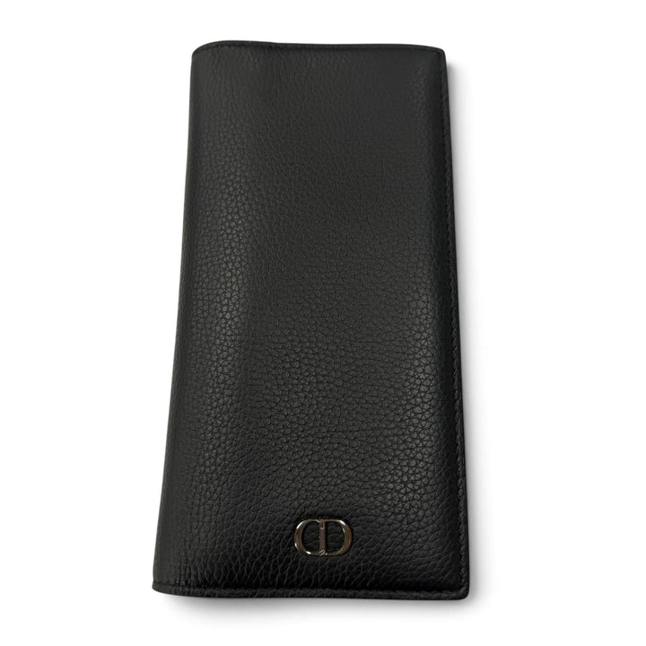 美品▼DIOR ディオール オム 22-BO-1222 レザー CDロゴ金具 ロングウォレット 二つ折り 長財布 ブラック メンズ