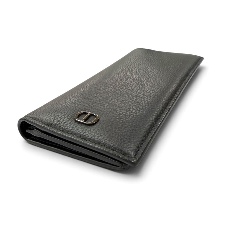 美品▼DIOR ディオール オム 22-BO-1222 レザー CDロゴ金具 ロングウォレット 二つ折り 長財布 ブラック メンズ
