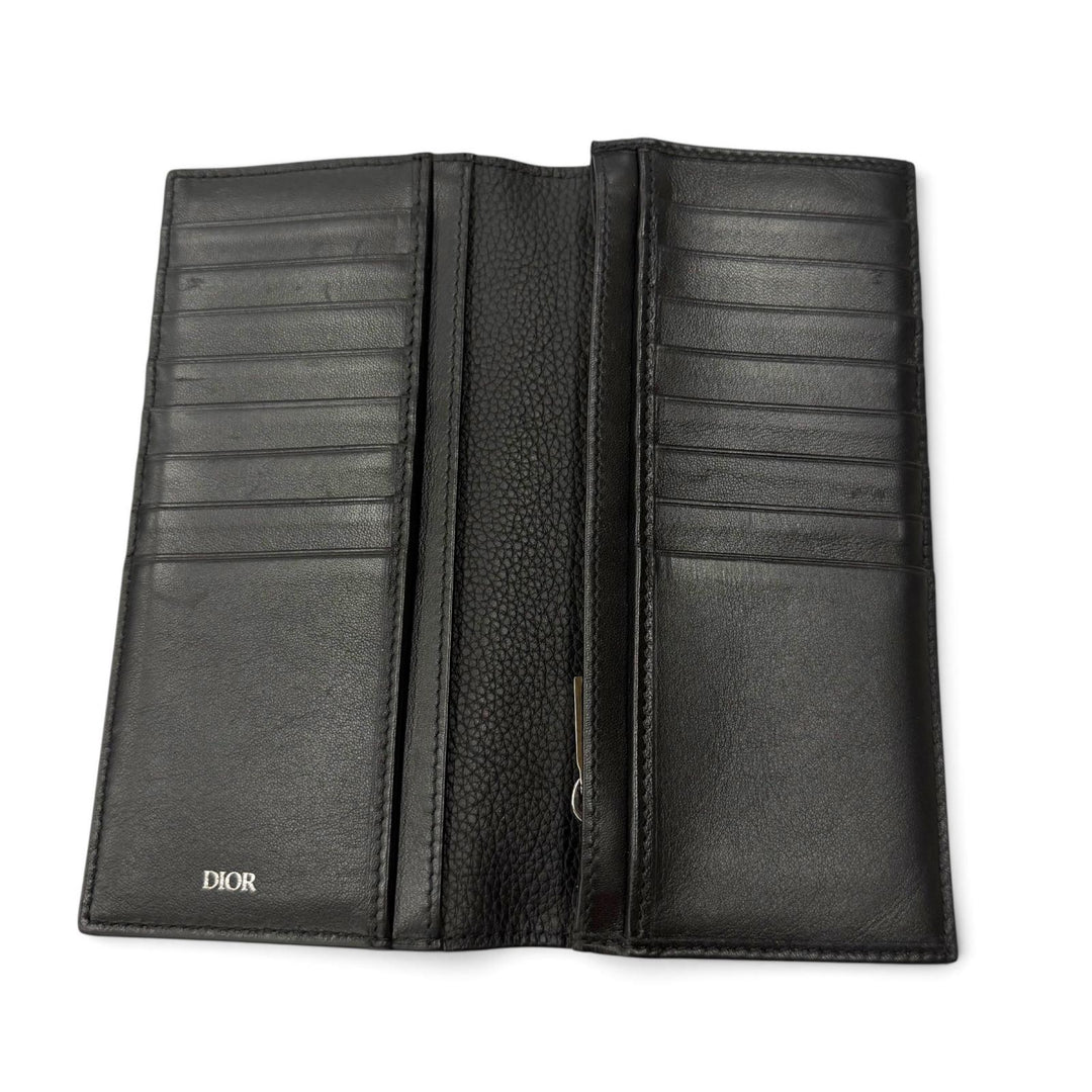 美品▼DIOR ディオール オム 22-BO-1222 レザー CDロゴ金具 ロングウォレット 二つ折り 長財布 ブラック メンズ
