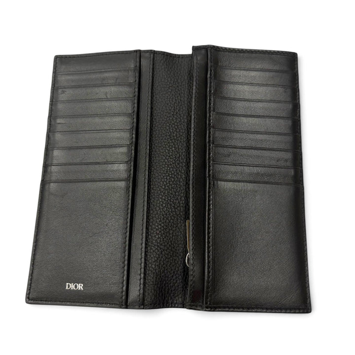 美品▼DIOR ディオール オム 22-BO-1222 レザー CDロゴ金具 ロングウォレット 二つ折り 長財布 ブラック メンズ