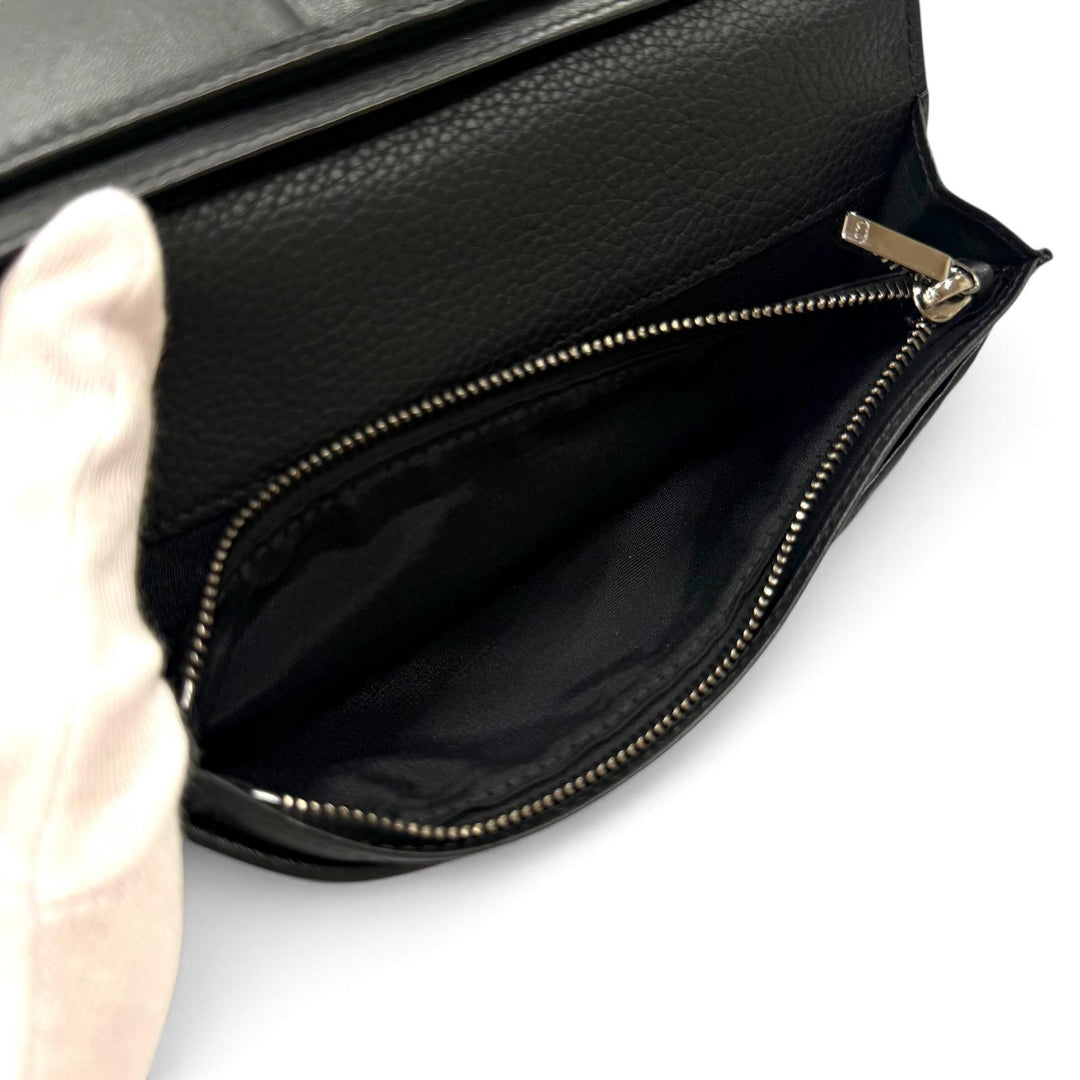 美品▼DIOR ディオール オム 22-BO-1222 レザー CDロゴ金具 ロングウォレット 二つ折り 長財布 ブラック メンズ