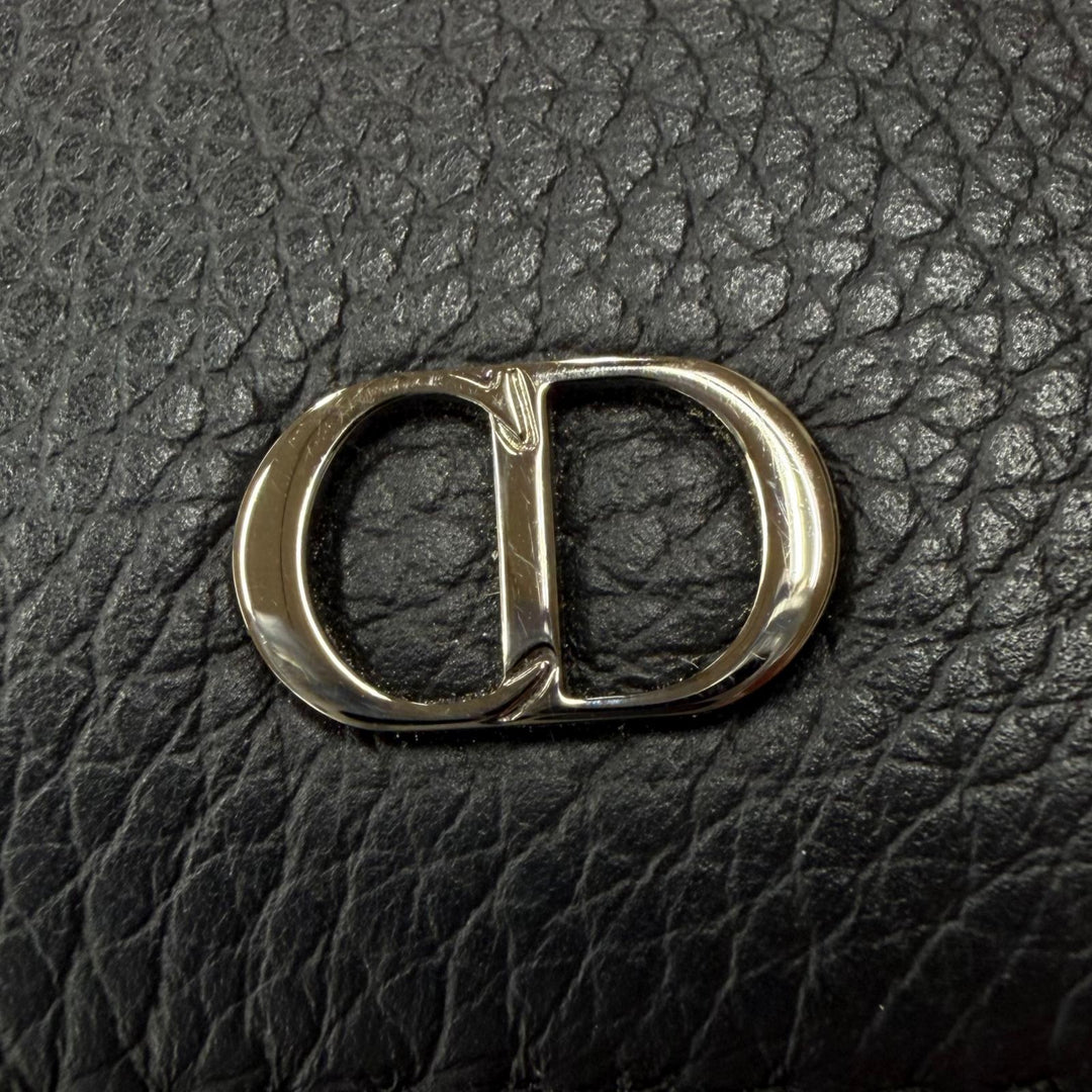 美品▼DIOR ディオール オム 22-BO-1222 レザー CDロゴ金具 ロングウォレット 二つ折り 長財布 ブラック メンズ
