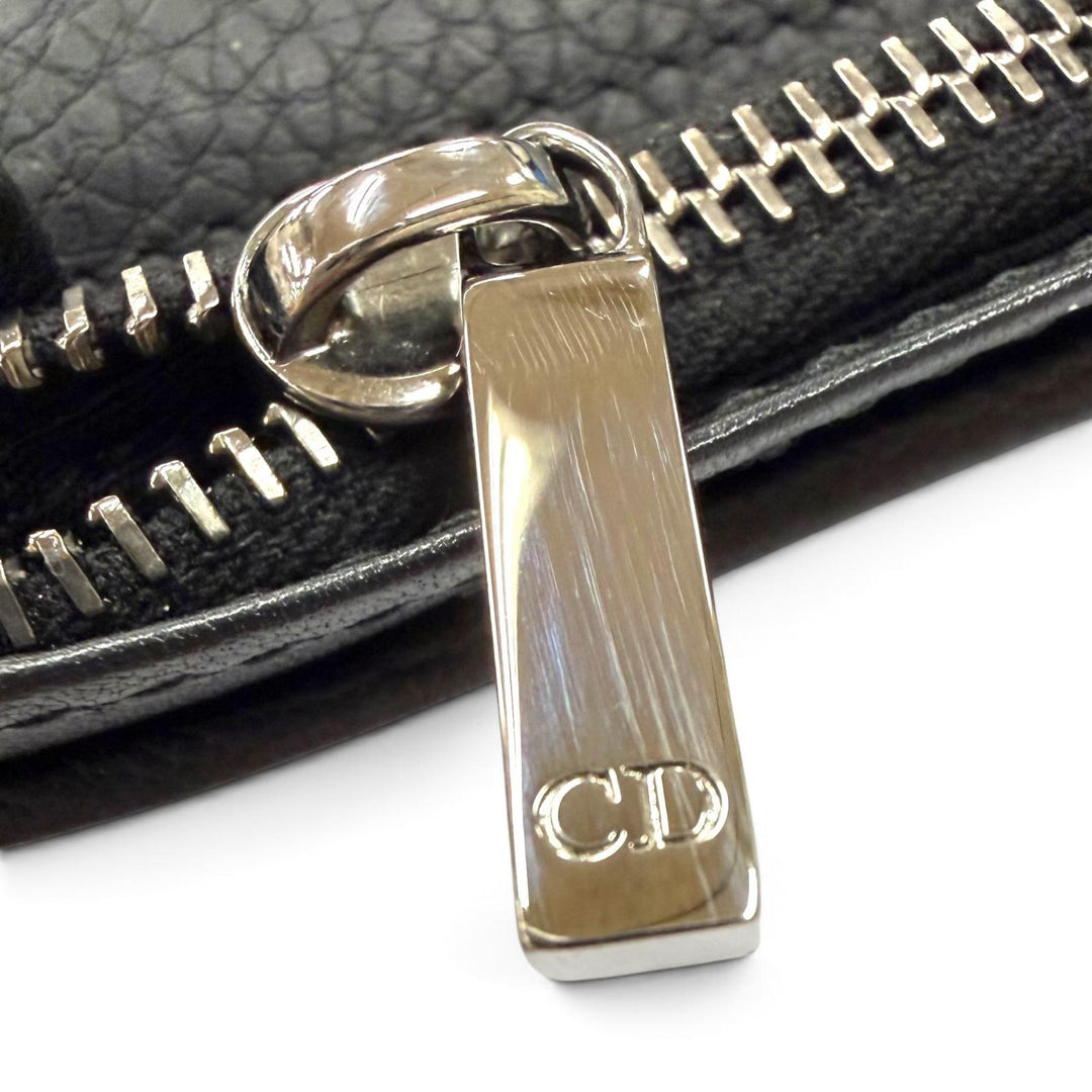美品▼DIOR ディオール オム 22-BO-1222 レザー CDロゴ金具 ロングウォレット 二つ折り 長財布 ブラック メンズ
