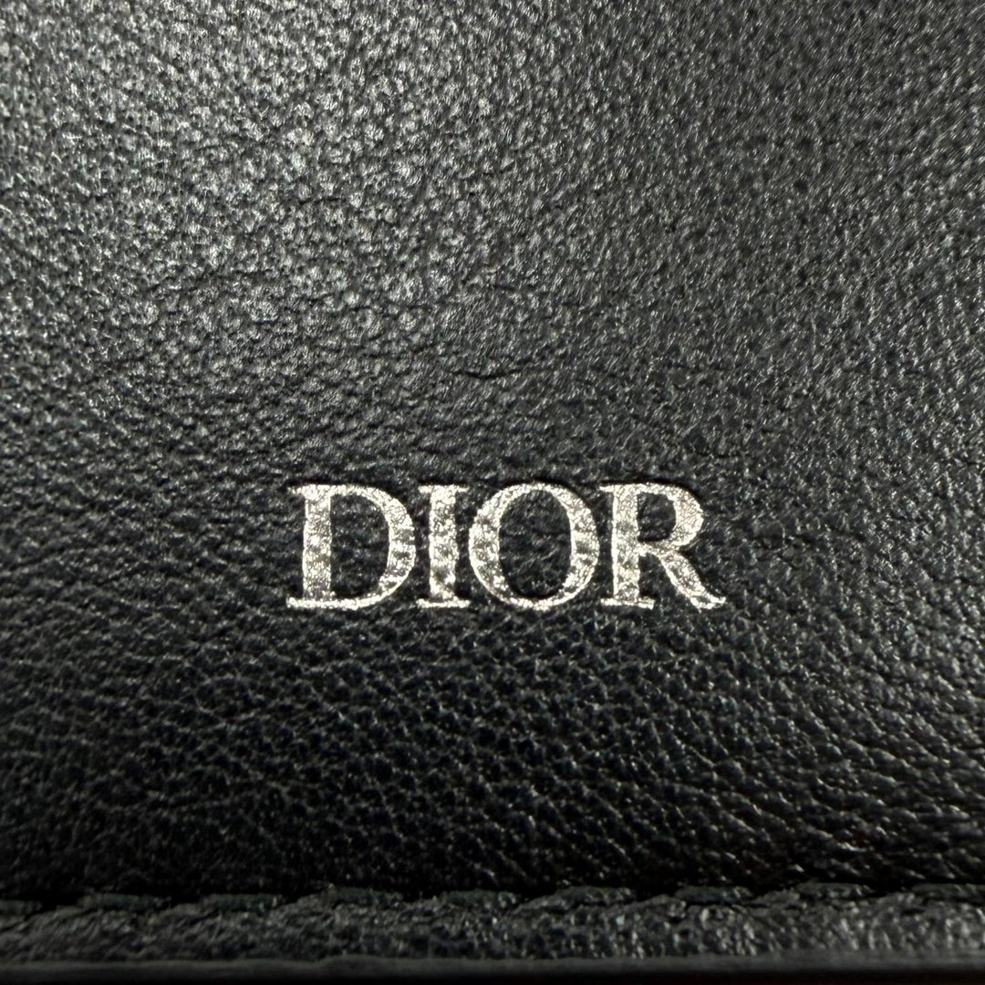 美品▼DIOR ディオール オム 22-BO-1222 レザー CDロゴ金具 ロングウォレット 二つ折り 長財布 ブラック メンズ