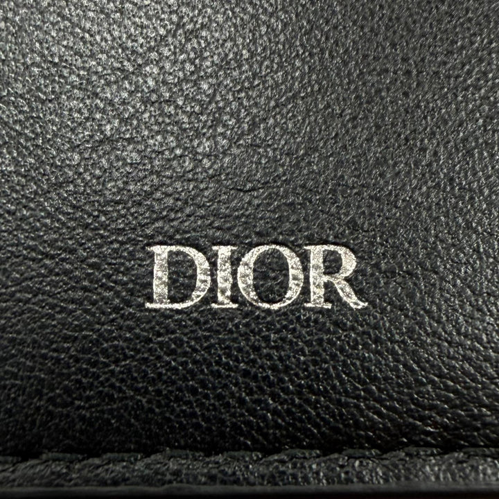 美品▼DIOR ディオール オム 22-BO-1222 レザー CDロゴ金具 ロングウォレット 二つ折り 長財布 ブラック メンズ