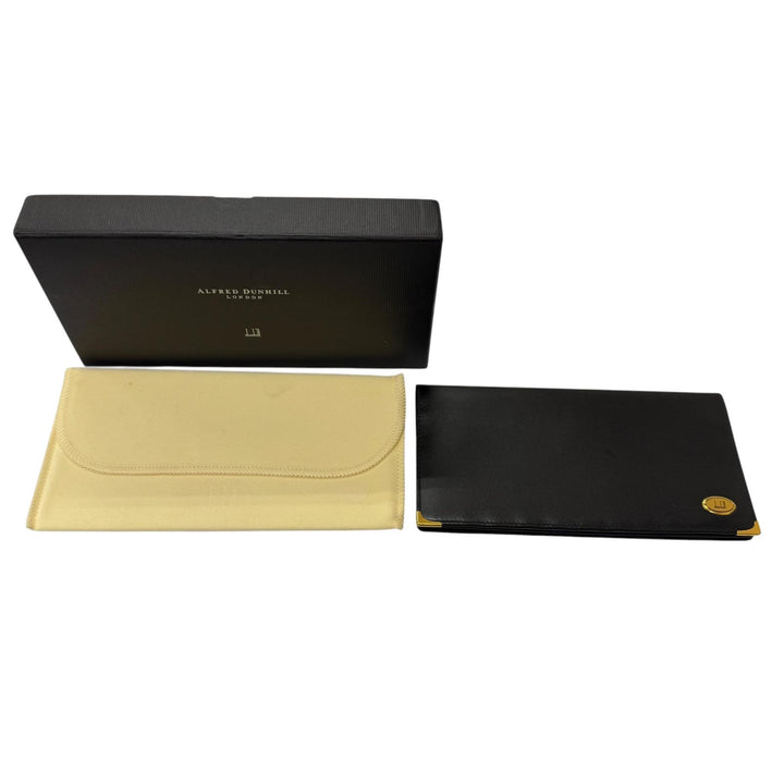 未使用品□Dunhill ダンヒル カーフスキン ロゴゴールドプレート 二つ折り 長財布 レザーロングウォレット ブラック ゴールド メンズ