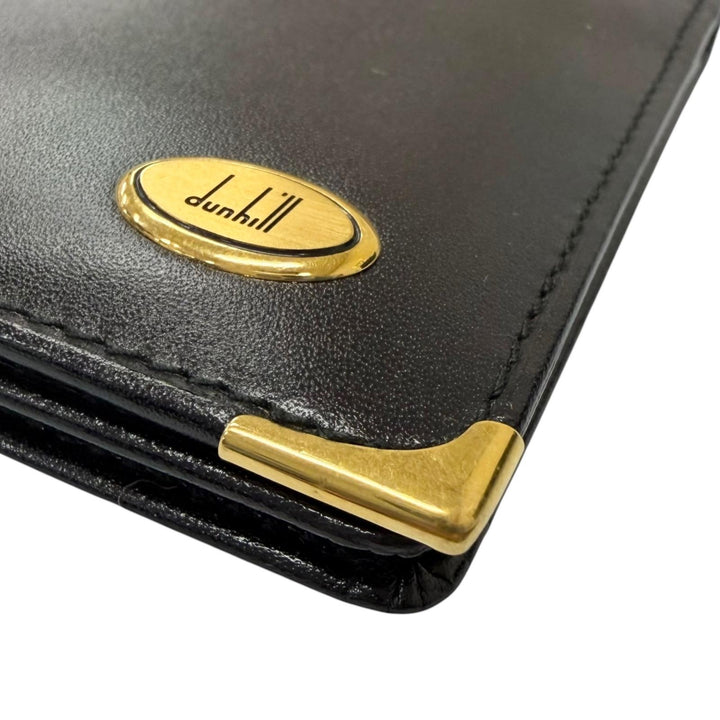 未使用品□Dunhill ダンヒル カーフスキン ロゴゴールドプレート 二つ折り 長財布 レザーロングウォレット ブラック ゴールド メンズ