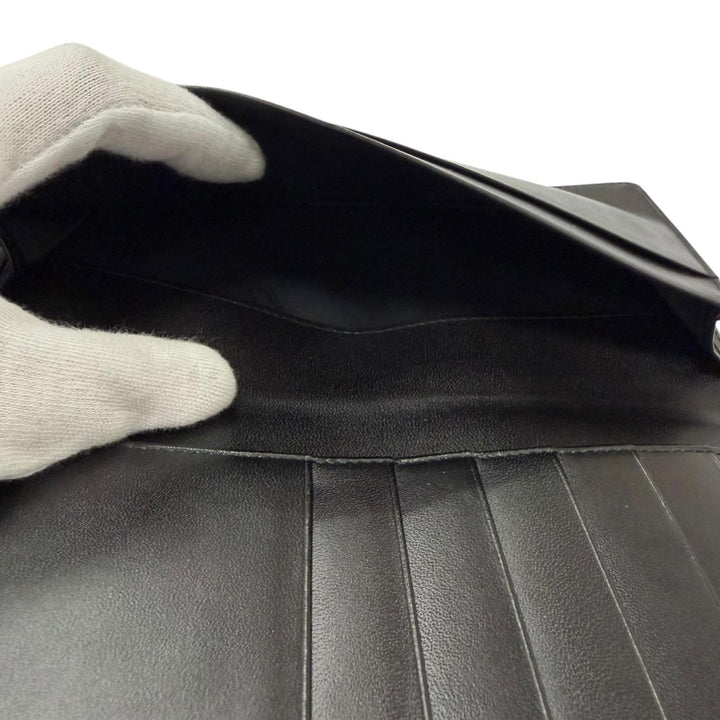 未使用品□Dunhill ダンヒル カーフスキン ロゴゴールドプレート 二つ折り 長財布 レザーロングウォレット ブラック ゴールド メンズ