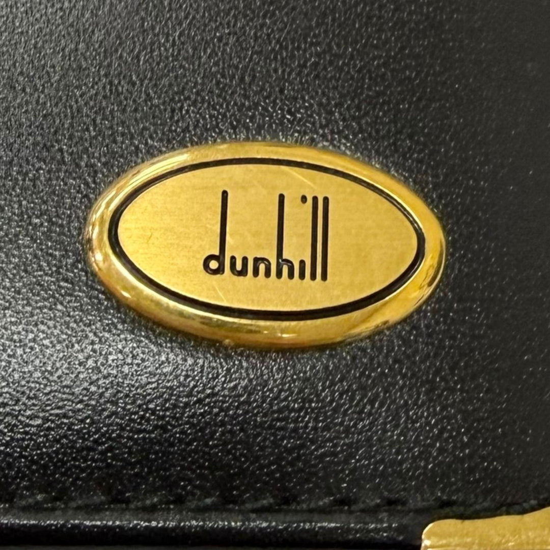 未使用品□Dunhill ダンヒル カーフスキン ロゴゴールドプレート 二つ折り 長財布 レザーロングウォレット ブラック ゴールド メンズ