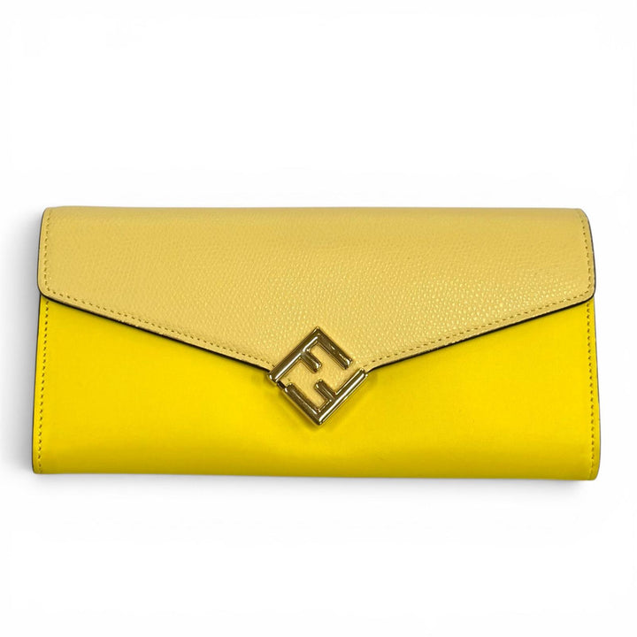 美品★FENDI フェンディ 8M0251 FFダイアモンド コンチネンタル レザー ロングウォレット 長財布 イエロー ゴールド金具 箱・保存袋付き