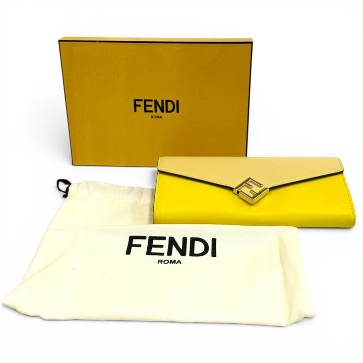 美品★FENDI フェンディ 8M0251 FFダイアモンド コンチネンタル レザー ロングウォレット 長財布 イエロー ゴールド金具 箱・保存袋付き