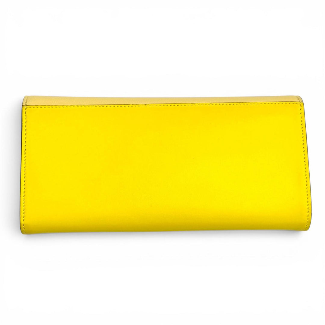 美品★FENDI フェンディ 8M0251 FFダイアモンド コンチネンタル レザー ロングウォレット 長財布 イエロー ゴールド金具 箱・保存袋付き