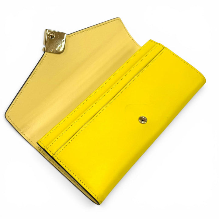 美品★FENDI フェンディ 8M0251 FFダイアモンド コンチネンタル レザー ロングウォレット 長財布 イエロー ゴールド金具 箱・保存袋付き