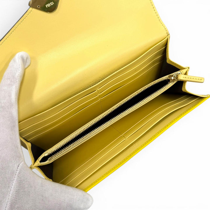 美品★FENDI フェンディ 8M0251 FFダイアモンド コンチネンタル レザー ロングウォレット 長財布 イエロー ゴールド金具 箱・保存袋付き