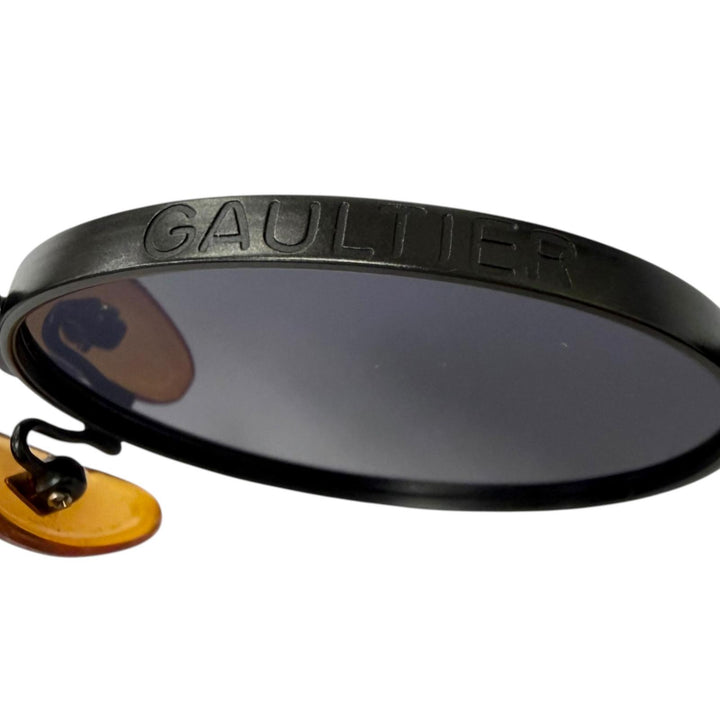 美品□JEAN-PAUL GAULTIER ジャンポールゴルチエ ヴィンテージ 56-8171 スプリングテンプル ラウンドフレーム サングラス 黒 日本製