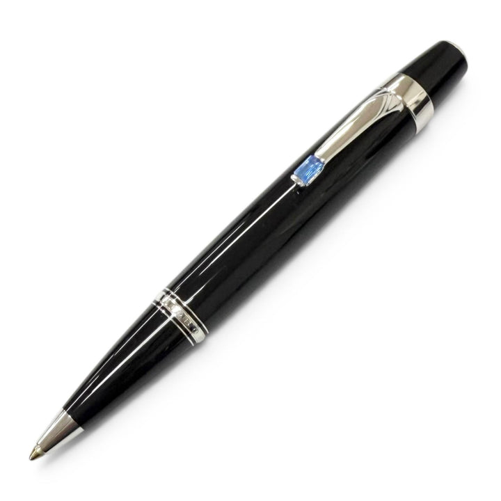 極美品□MONTBLANC モンブラン BOHEME ボエム ブルージェムストーン ツイスト式 ボールペン ブラック シルバー ドイツ製 筆記確認済み