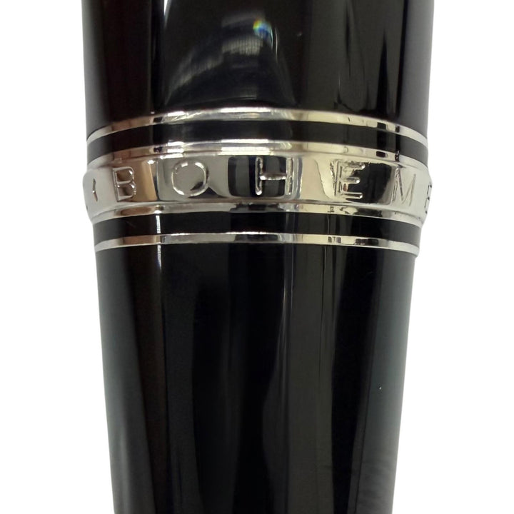 極美品□MONTBLANC モンブラン BOHEME ボエム ブルージェムストーン ツイスト式 ボールペン ブラック シルバー ドイツ製 筆記確認済み