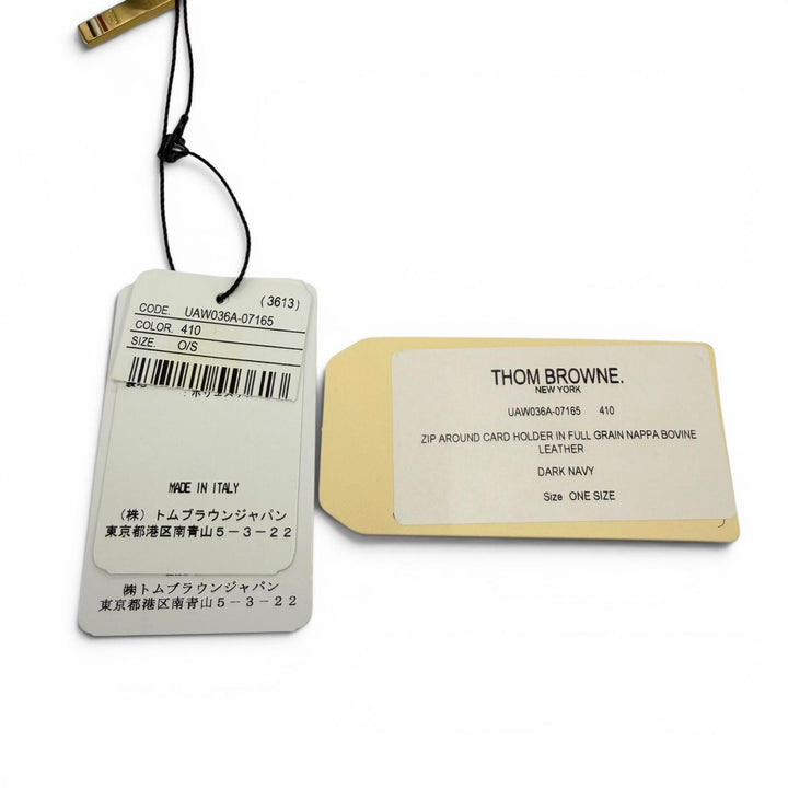 未使用品☆THOM BROWNE トムブラウン ジップアラウンド ウォレット レザー ペブルグレイン コインケース ダークネイビー イタリア製 箱付