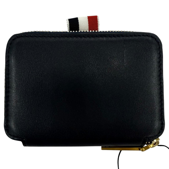 未使用品☆THOM BROWNE トムブラウン ジップアラウンド ウォレット レザー ペブルグレイン コインケース ダークネイビー イタリア製 箱付