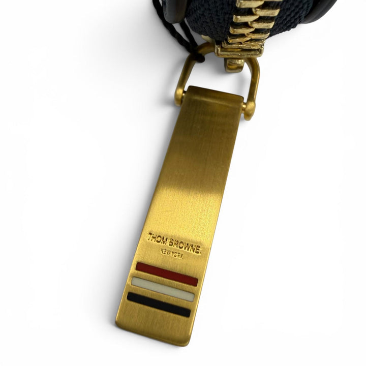 未使用品☆THOM BROWNE トムブラウン ジップアラウンド ウォレット レザー ペブルグレイン コインケース ダークネイビー イタリア製 箱付