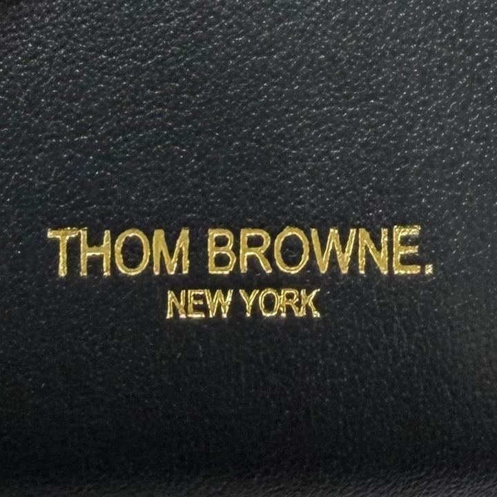 未使用品☆THOM BROWNE トムブラウン ジップアラウンド ウォレット レザー ペブルグレイン コインケース ダークネイビー イタリア製 箱付