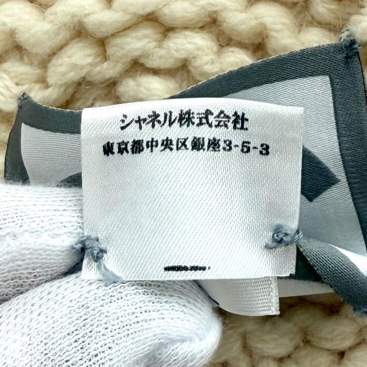美品★CHANEL シャネル カシミヤ100％ スポーツライン ココマーク金具 ポンポン付 ニットキャップ アイボリー スコットランド製 正規品