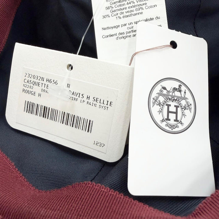 未使用品▼HERMES エルメス デイヴィス H セリエ カシミヤ100% 牛革 ルージュアッシュ 帽子 キャップ 56 仏製 正規品 メンズ 箱付き