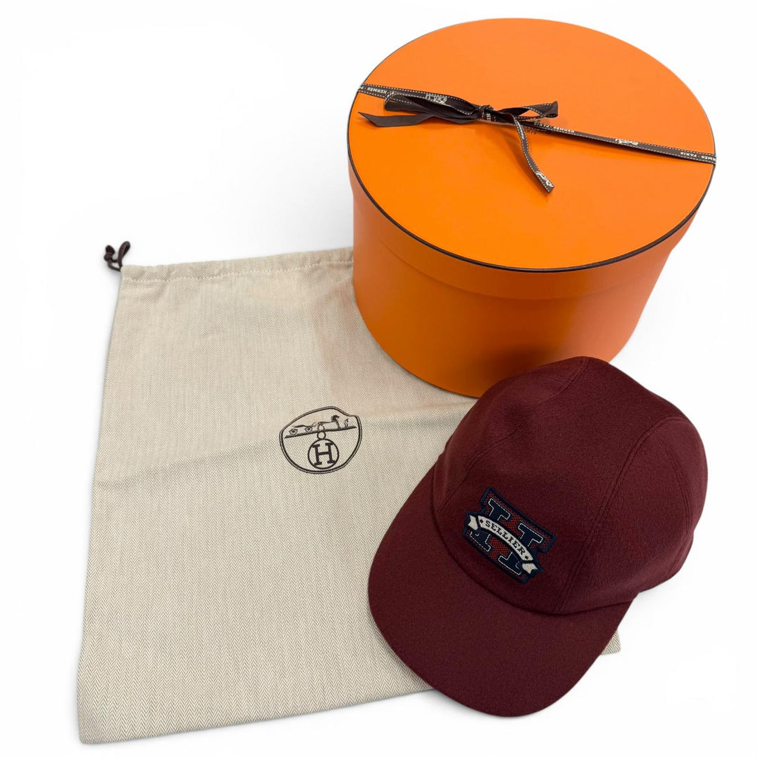 未使用品▼HERMES エルメス デイヴィス H セリエ カシミヤ100% 牛革 ルージュアッシュ 帽子 キャップ 56 仏製 正規品 メンズ 箱付き