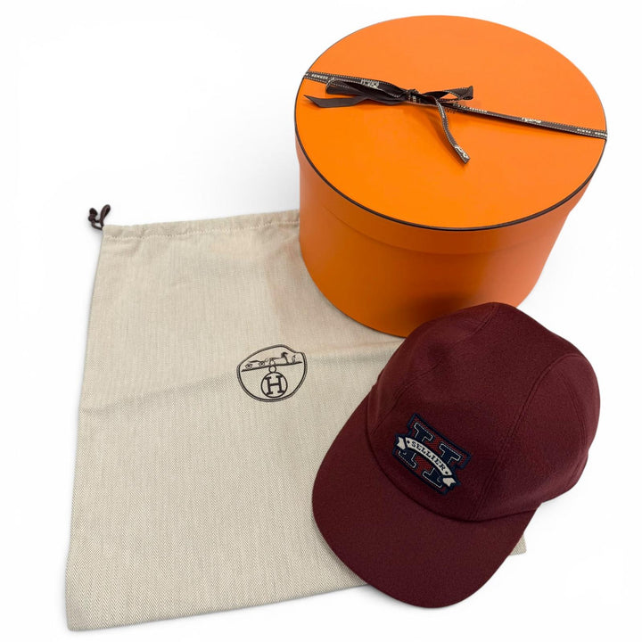未使用品▼HERMES エルメス デイヴィス H セリエ カシミヤ100% 牛革 ルージュアッシュ 帽子 キャップ 56 仏製 正規品 メンズ 箱付き