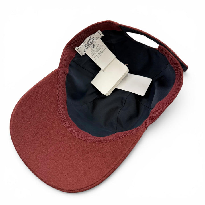 未使用品▼HERMES エルメス デイヴィス H セリエ カシミヤ100% 牛革 ルージュアッシュ 帽子 キャップ 56 仏製 正規品 メンズ 箱付き