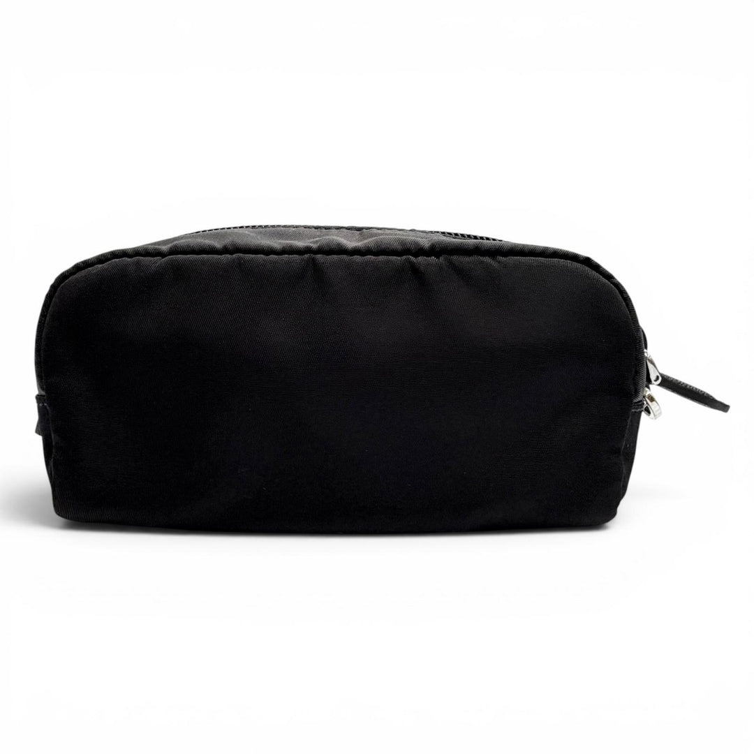極美品△PRADA プラダ 1NS175 ヴェラ Re-Nylon ミニポーチ スモール 現行品 トライアングルロゴ 三角プレート 化粧ポーチ ブラック 伊製