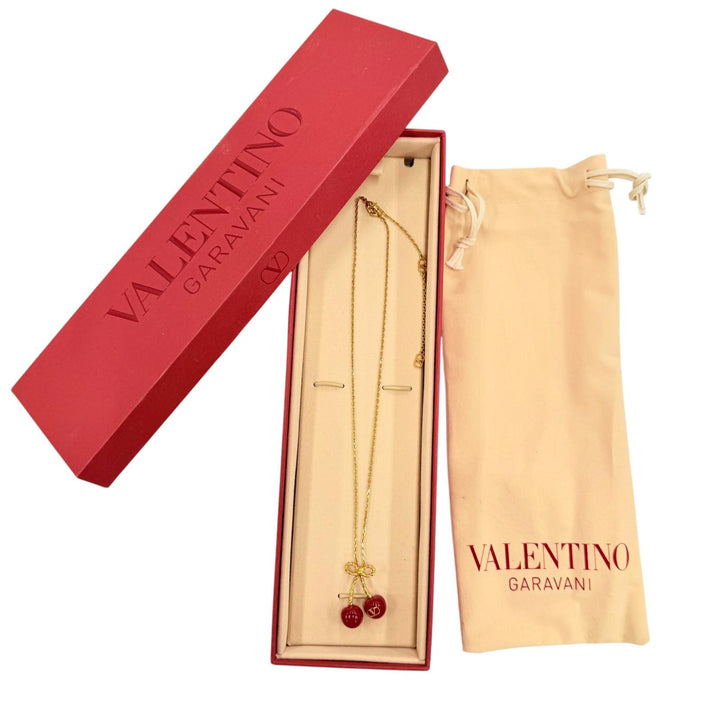 極美品☆Valentino Garavani ヴァレンティノガラヴァーニ ー チェリフィック ネックレス レッド ゴールド 伊製 レディース 箱・保存袋付