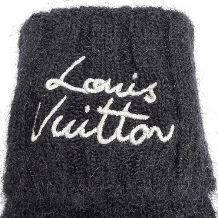 極美品△LOUIS VUITTON ルイヴィトン 2025年製 M97581 グローブ LV スクリプト モヘア ウール ロゴ刺繍 ニット 手袋 ブラック S 正規品