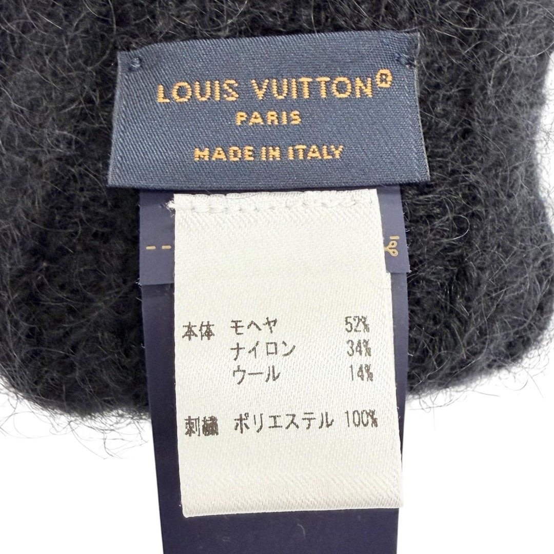 極美品△LOUIS VUITTON ルイヴィトン 2025年製 M97581 グローブ LV スクリプト モヘア ウール ロゴ刺繍 ニット 手袋 ブラック S 正規品
